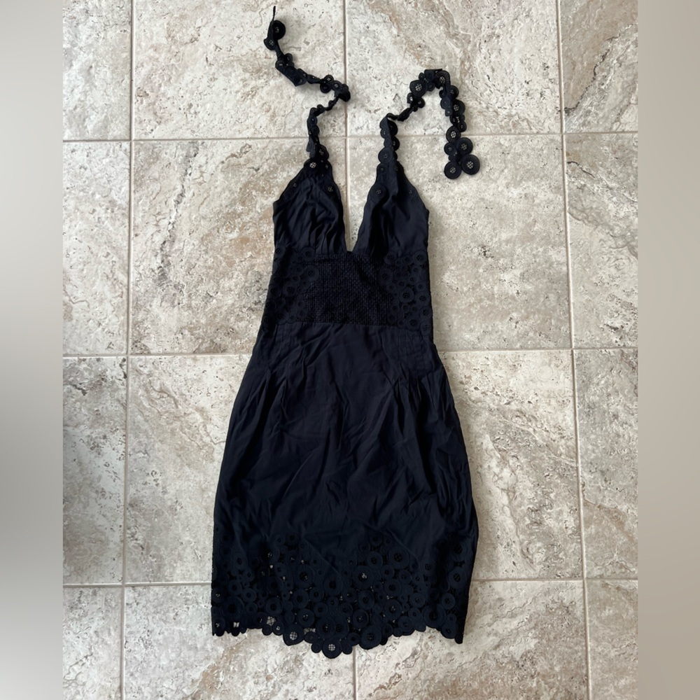 Catherine Malandrino Black Eyelet Plunging 100% Cotton Halter Top Sundress, 2 - Picture 11 of 11